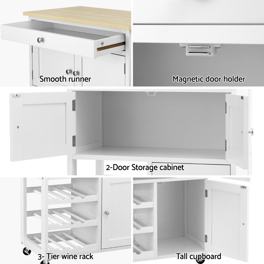 Artiss Kitchen Island Trolley Rolling Serving Cart Storage Cart Drawer Cupboard Awezingly