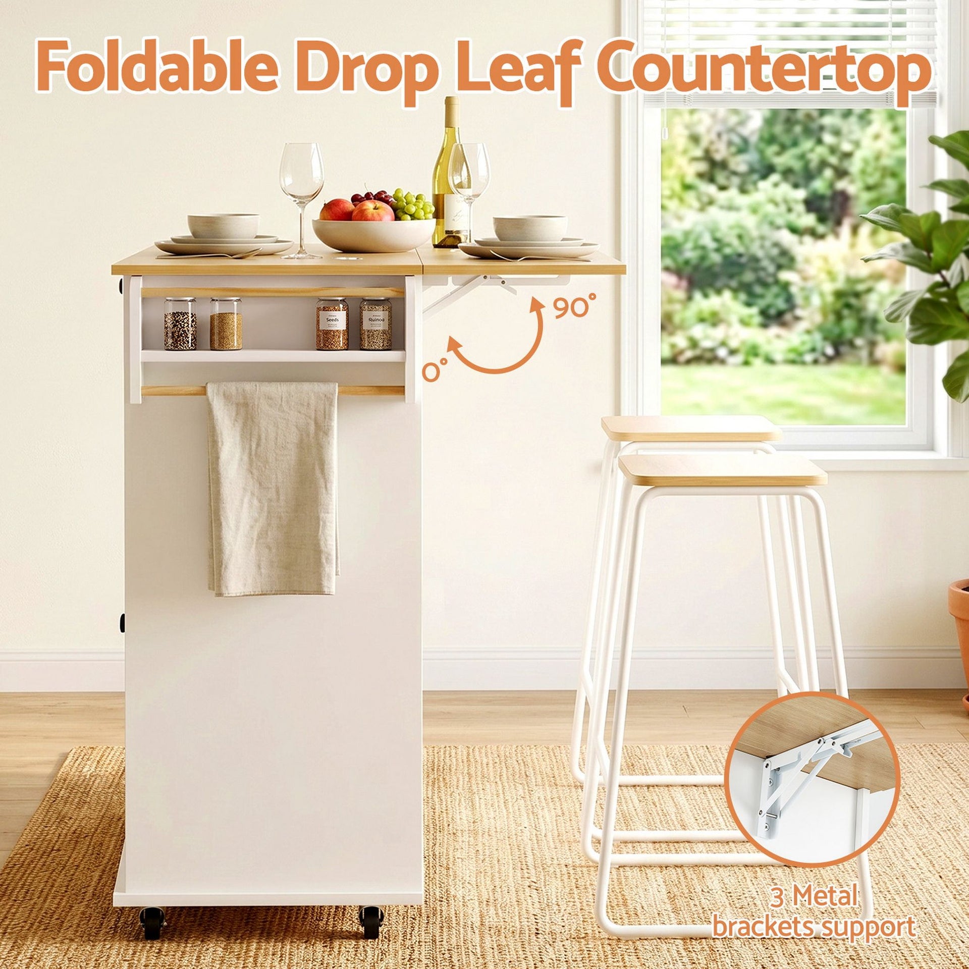 Artiss Kitchen Island Trolley Rolling Serving Cart Storage Drawer Cabinet 150cm White Awezingly