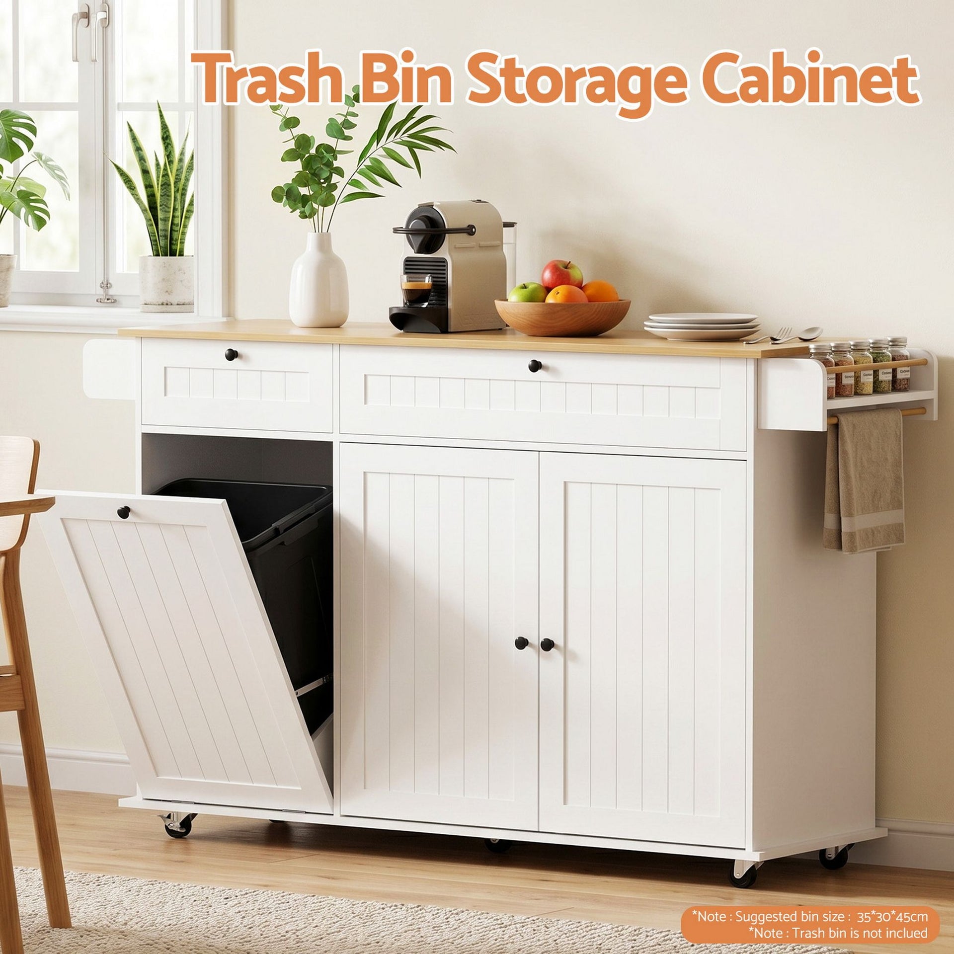Artiss Kitchen Island Trolley Rolling Serving Cart Storage Drawer Cabinet 150cm White Awezingly