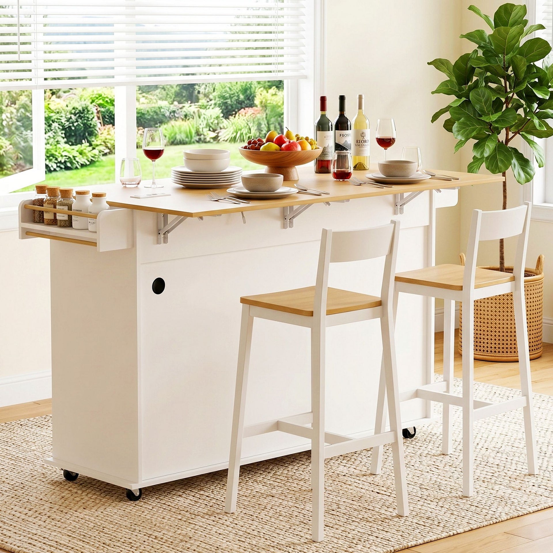 Artiss Kitchen Island Trolley Rolling Serving Cart Storage Drawer Cabinet 150cm White Awezingly