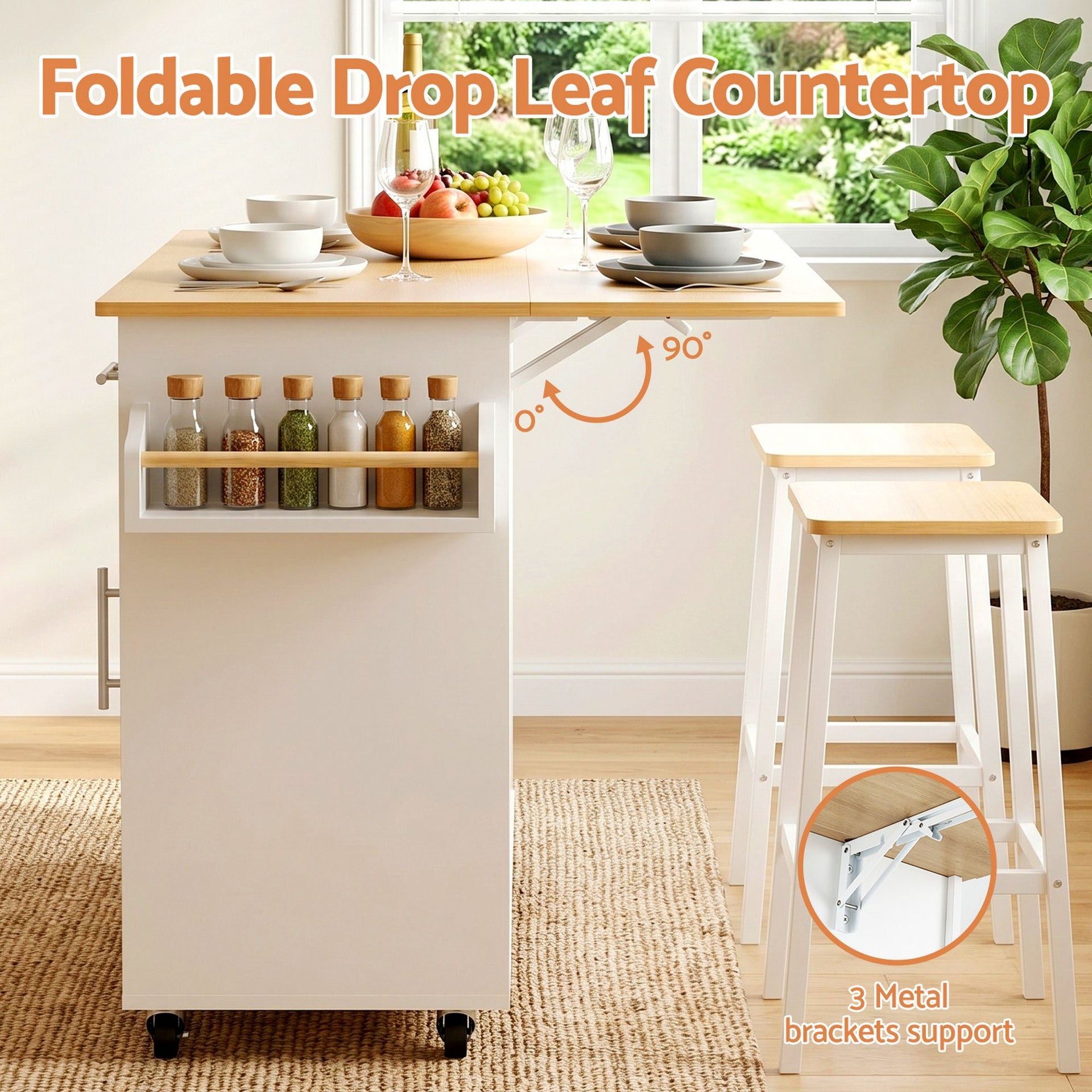 Artiss Kitchen Island Trolley Rolling Serving Cart Storage Drawer Cabinet 90cm White Awezingly