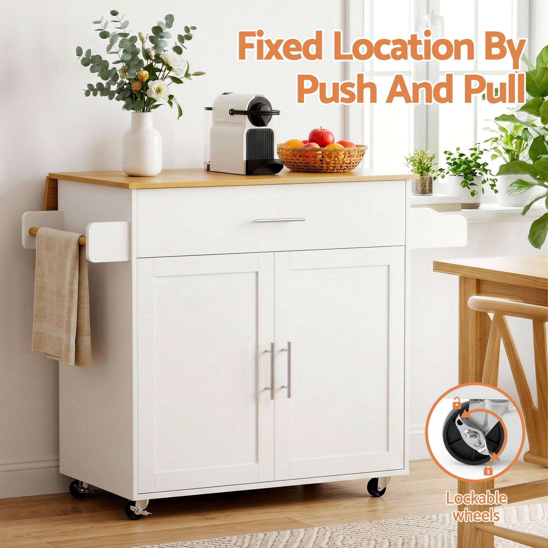 Artiss Kitchen Island Trolley Rolling Serving Cart Storage Drawer Cabinet 90cm White Awezingly