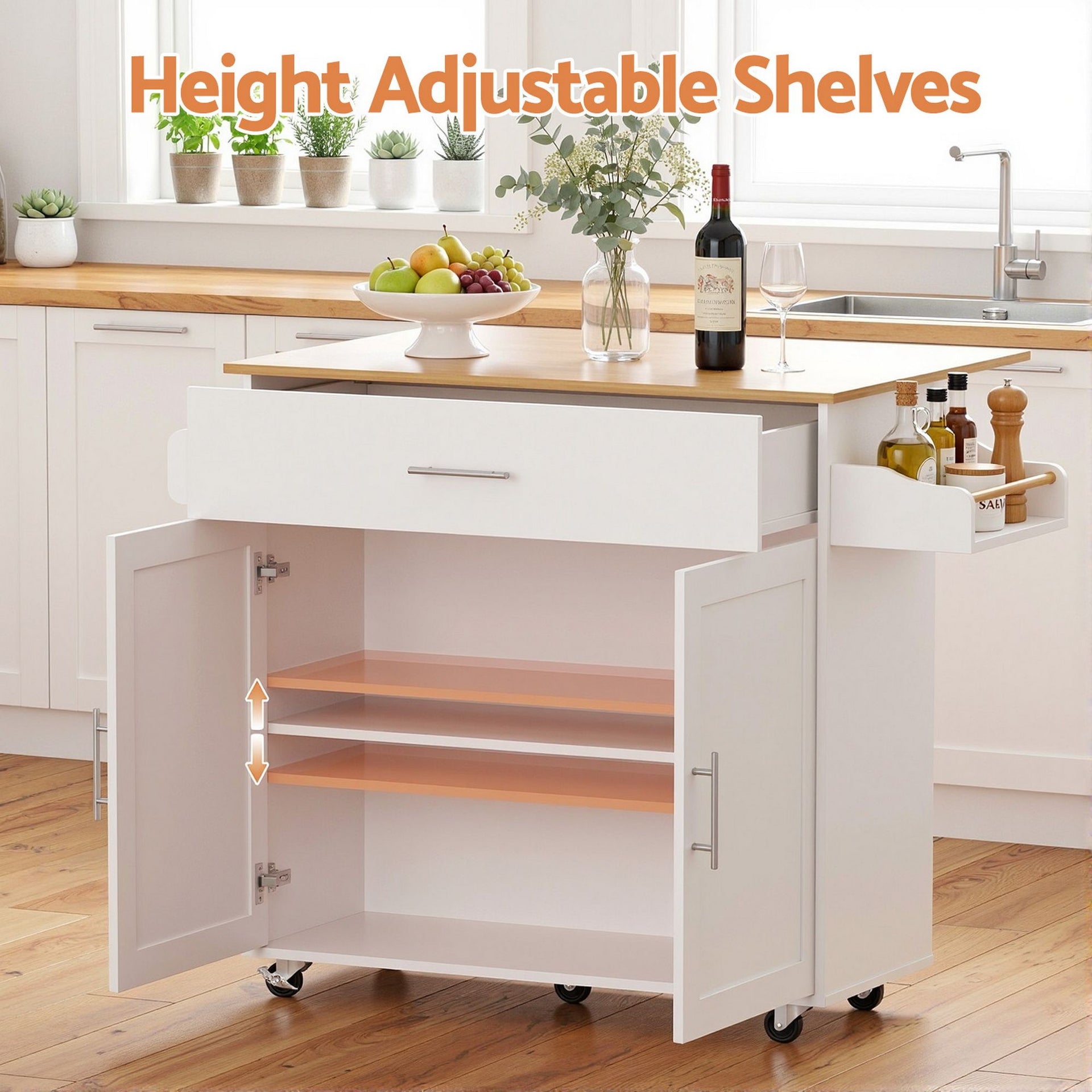 Artiss Kitchen Island Trolley Rolling Serving Cart Storage Drawer Cabinet 90cm White Awezingly