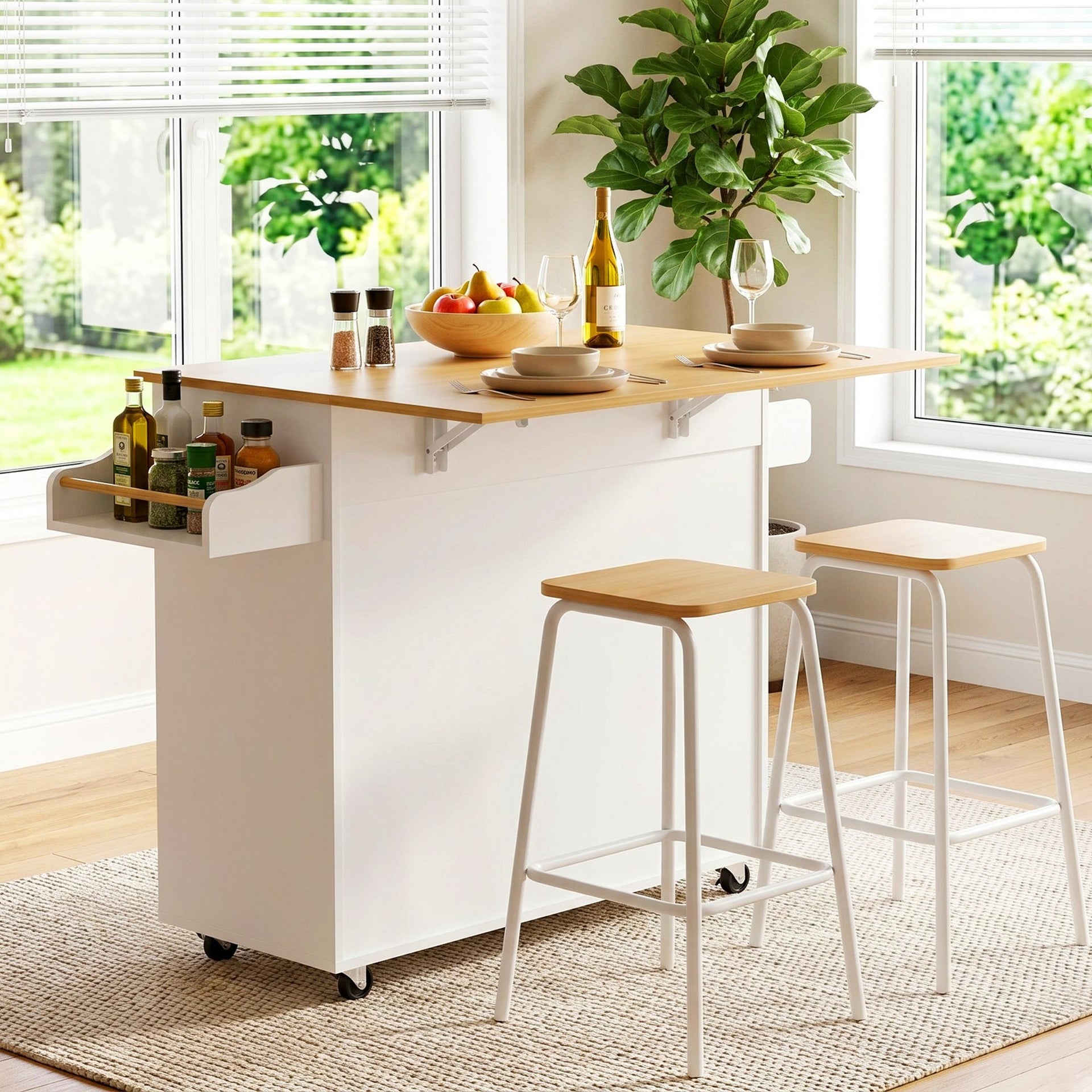 Artiss Kitchen Island Trolley Rolling Serving Cart Storage Drawer Cabinet 90cm White Awezingly