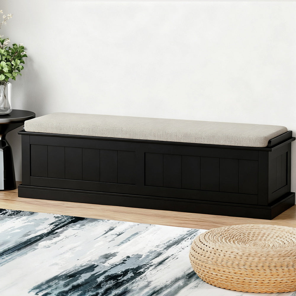 Artiss Storage Ottoman Blanket Box 140cm Fluted Black Awezingly
