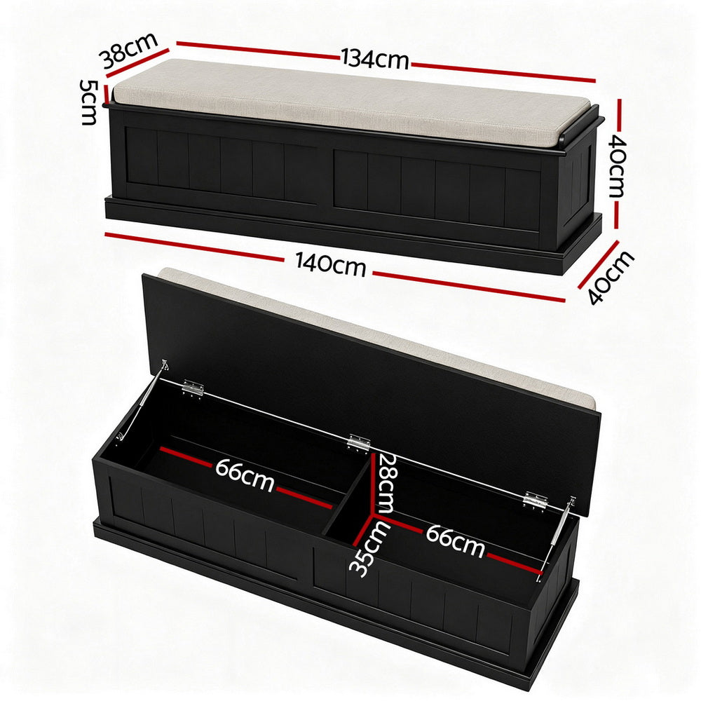 Artiss Storage Ottoman Blanket Box 140cm Fluted Black Awezingly