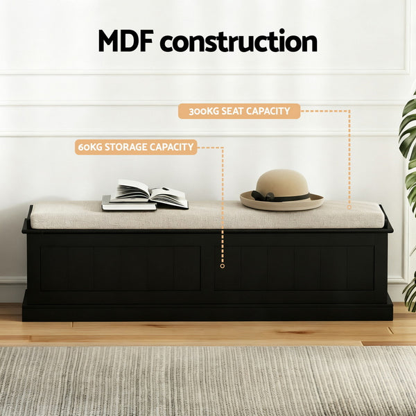 Artiss Storage Ottoman Blanket Box 140cm Fluted Black Awezingly