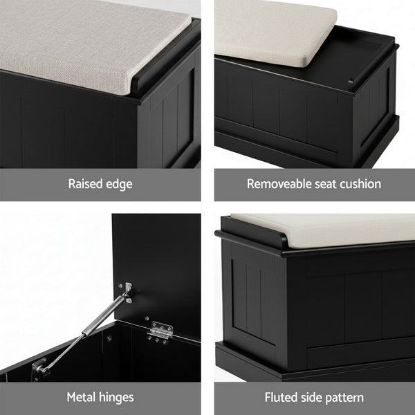 Artiss Storage Ottoman Blanket Box 140cm Fluted Black Awezingly