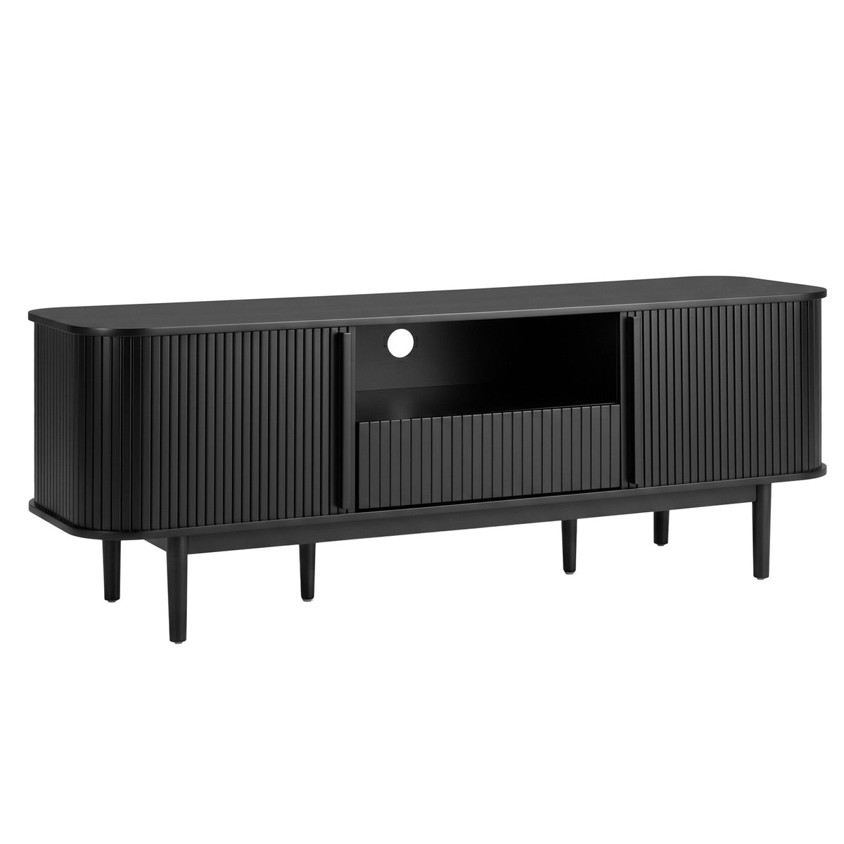 Artiss 160cm TV Unit Storage Drawer Curved Edge Sliding Fluted Style Door Black Awezingly