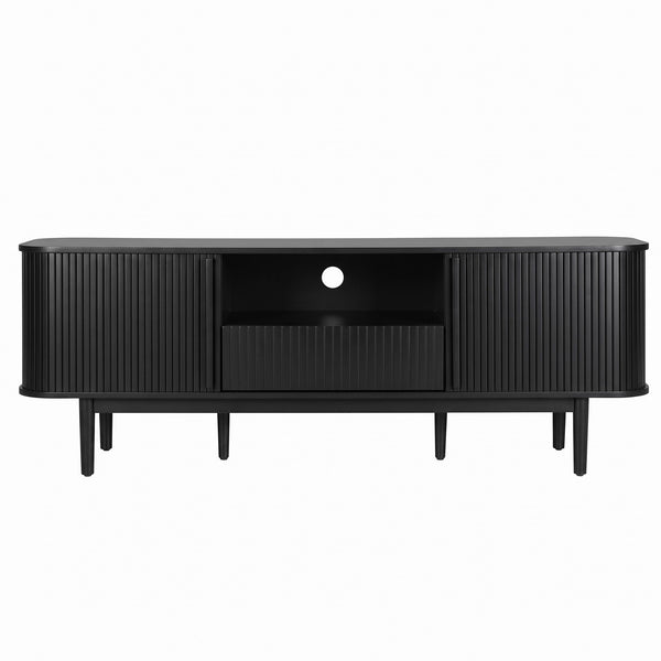 Artiss 160cm TV Unit Storage Drawer Curved Edge Sliding Fluted Style Door Black Awezingly
