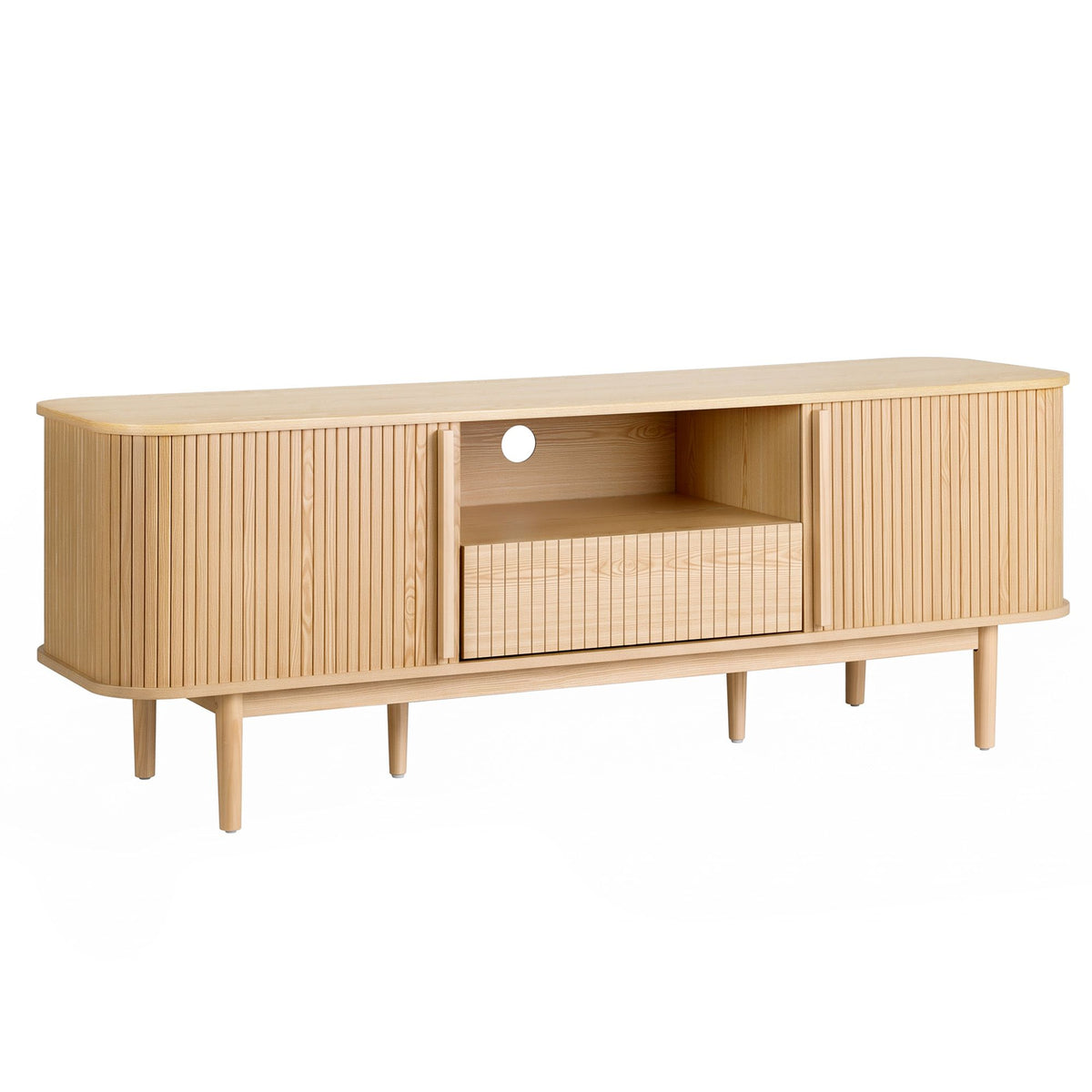 Artiss 160cm TV Unit Storage Drawer Curved Edge Sliding Fluted Style Door Pine Awezingly