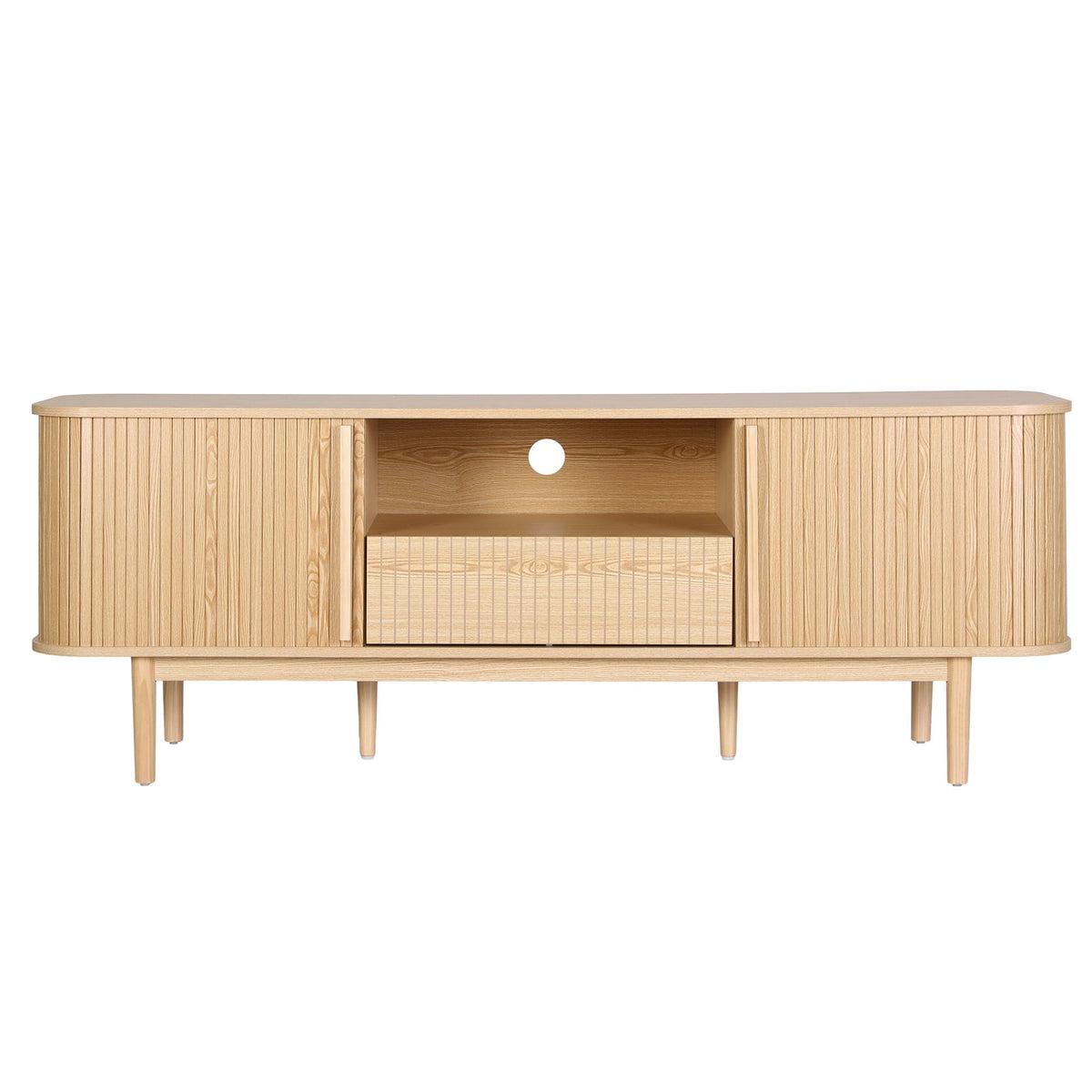 Artiss 160cm TV Unit Storage Drawer Curved Edge Sliding Fluted Style Door Pine Awezingly