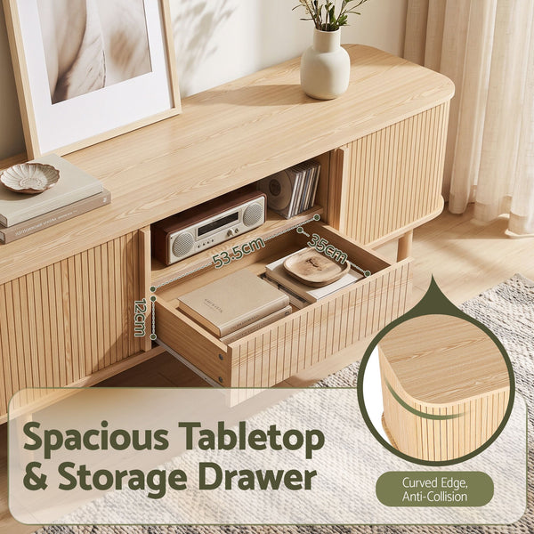 Artiss 160cm TV Unit Storage Drawer Curved Edge Sliding Fluted Style Door Pine Awezingly