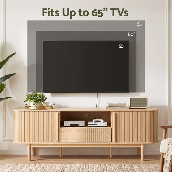 Artiss 160cm TV Unit Storage Drawer Curved Edge Sliding Fluted Style Door Pine Awezingly