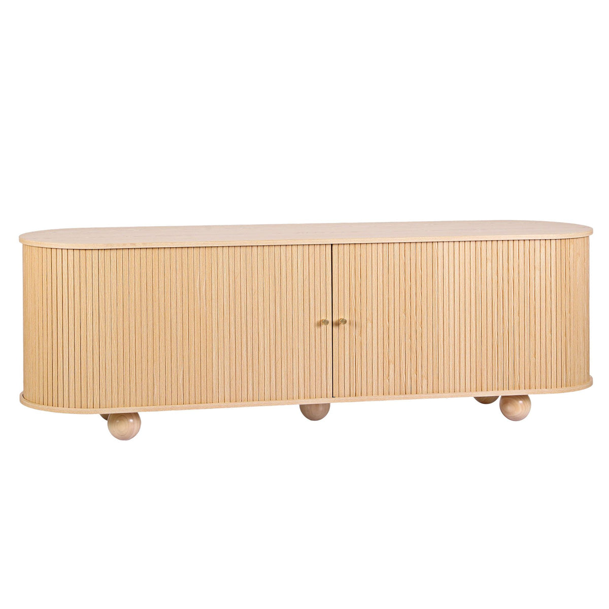 Artiss 180cm TV Unit Storage Shelf Curved Edge Sliding Fluted Style Door Pine Awezingly