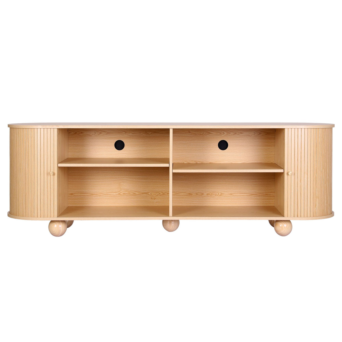 Artiss 180cm TV Unit Storage Shelf Curved Edge Sliding Fluted Style Door Pine Awezingly