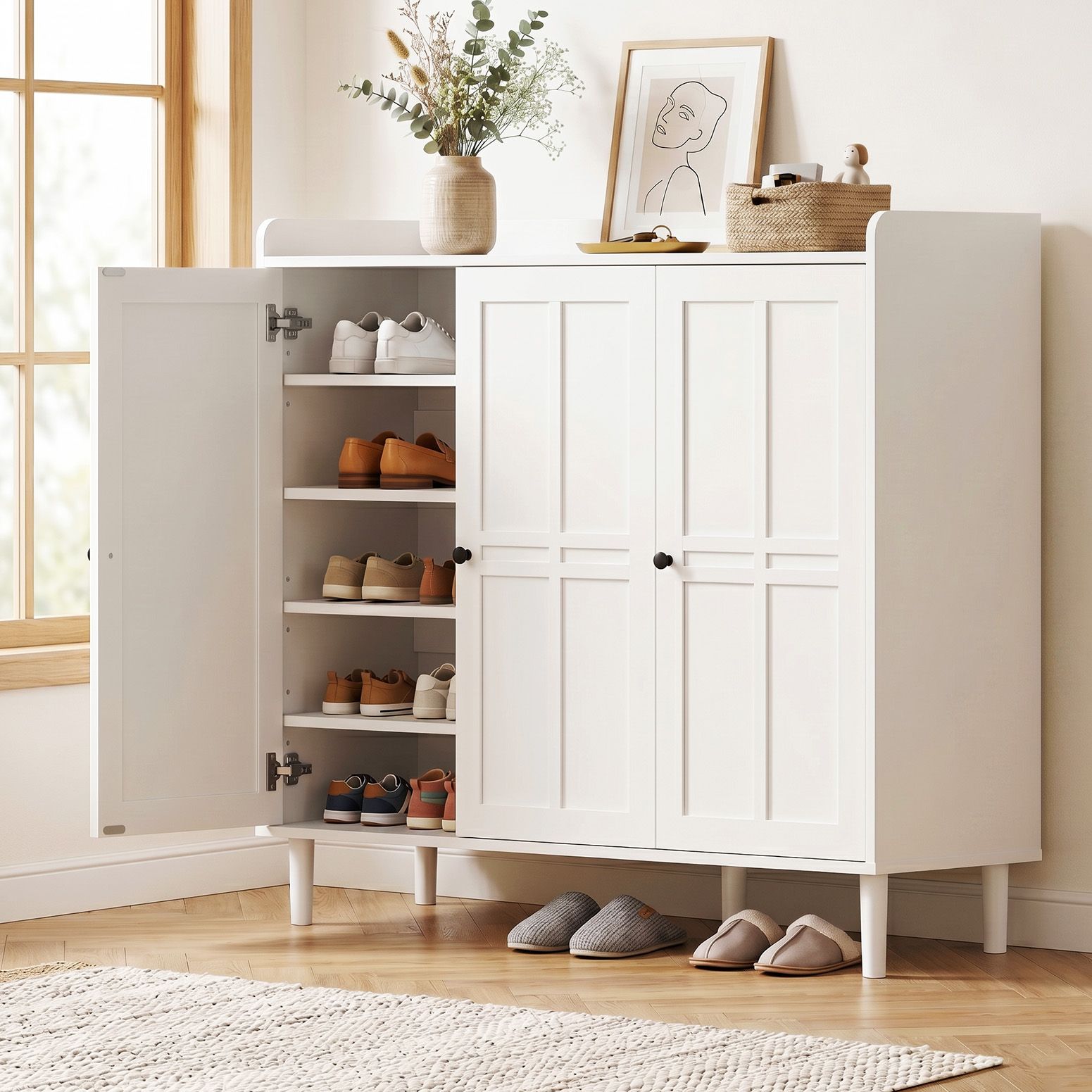 Artiss Shoe Rack Cabinet Storage Cupboard Adjustable Shelf White Awezingly