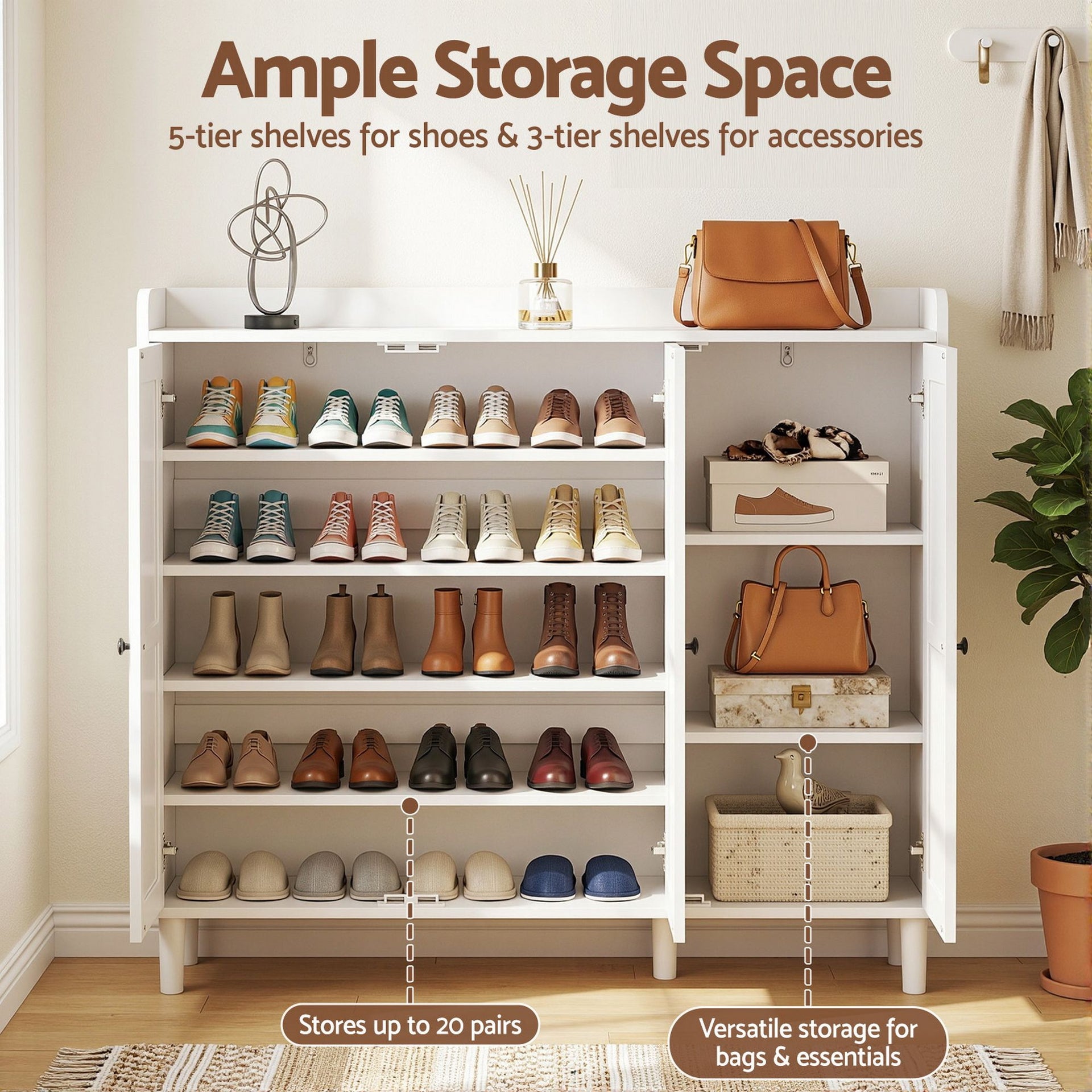 Artiss Shoe Rack Cabinet Storage Cupboard Adjustable Shelf White Awezingly