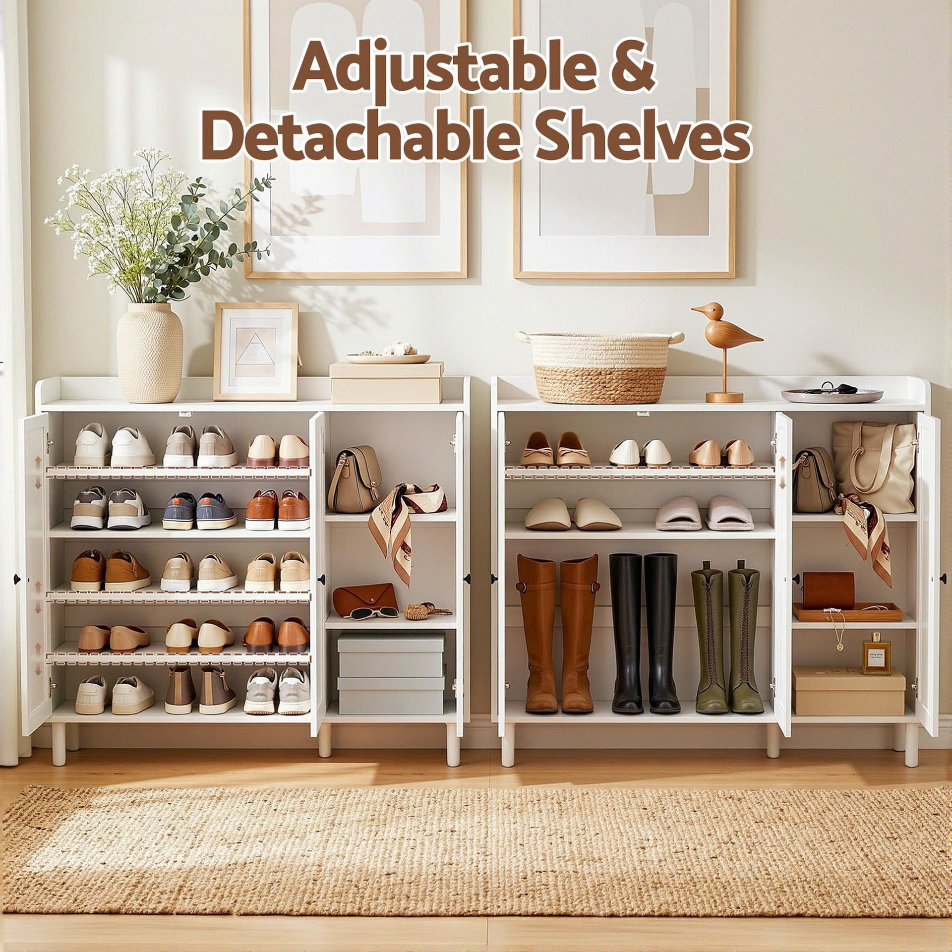 Artiss Shoe Rack Cabinet Storage Cupboard Adjustable Shelf White Awezingly