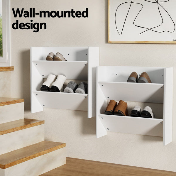 Artiss Shoe Rack 2-tier 12 Pairs Wall Mounted x2 - White Artiss