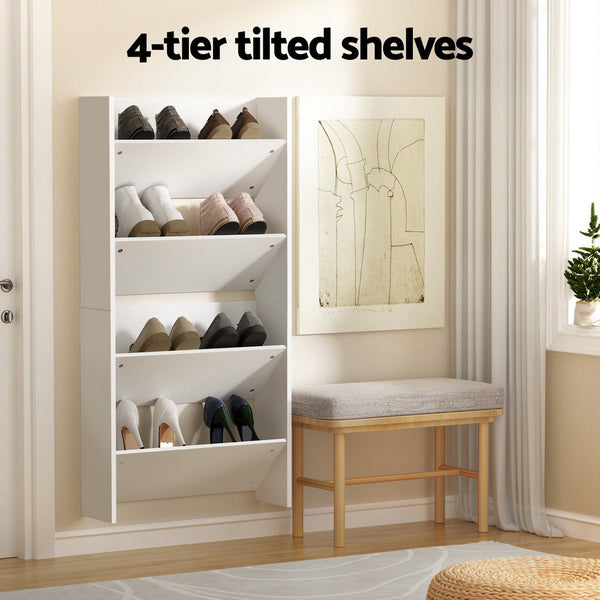 Artiss Shoe Rack 2-tier 12 Pairs Wall Mounted x2 - White Artiss