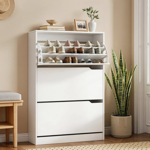 Artiss Shoe Rack Cabinet 24 Pairs Adjustable Shelf White Awezingly