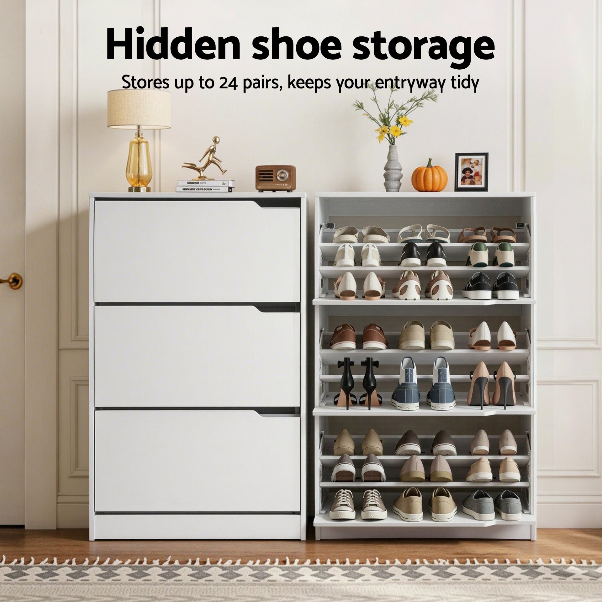 Artiss Shoe Rack Cabinet 24 Pairs Adjustable Shelf White Awezingly