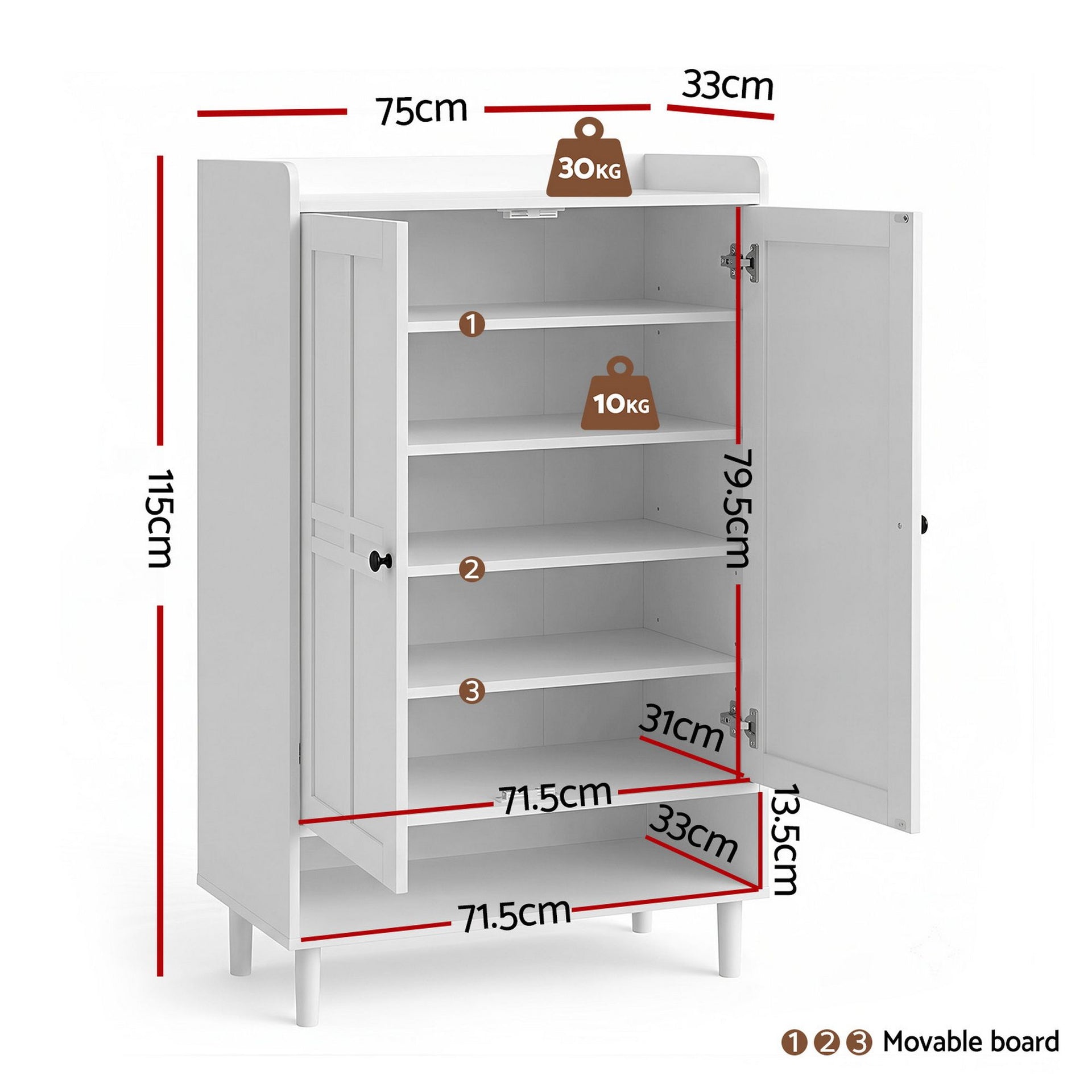 Artiss Shoe Rack Cabinet Storage Cupboard 3 Adjustable Shelves White Awezingly