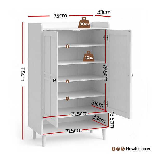 Artiss Shoe Rack Cabinet Storage Cupboard 3 Adjustable Shelves White Awezingly