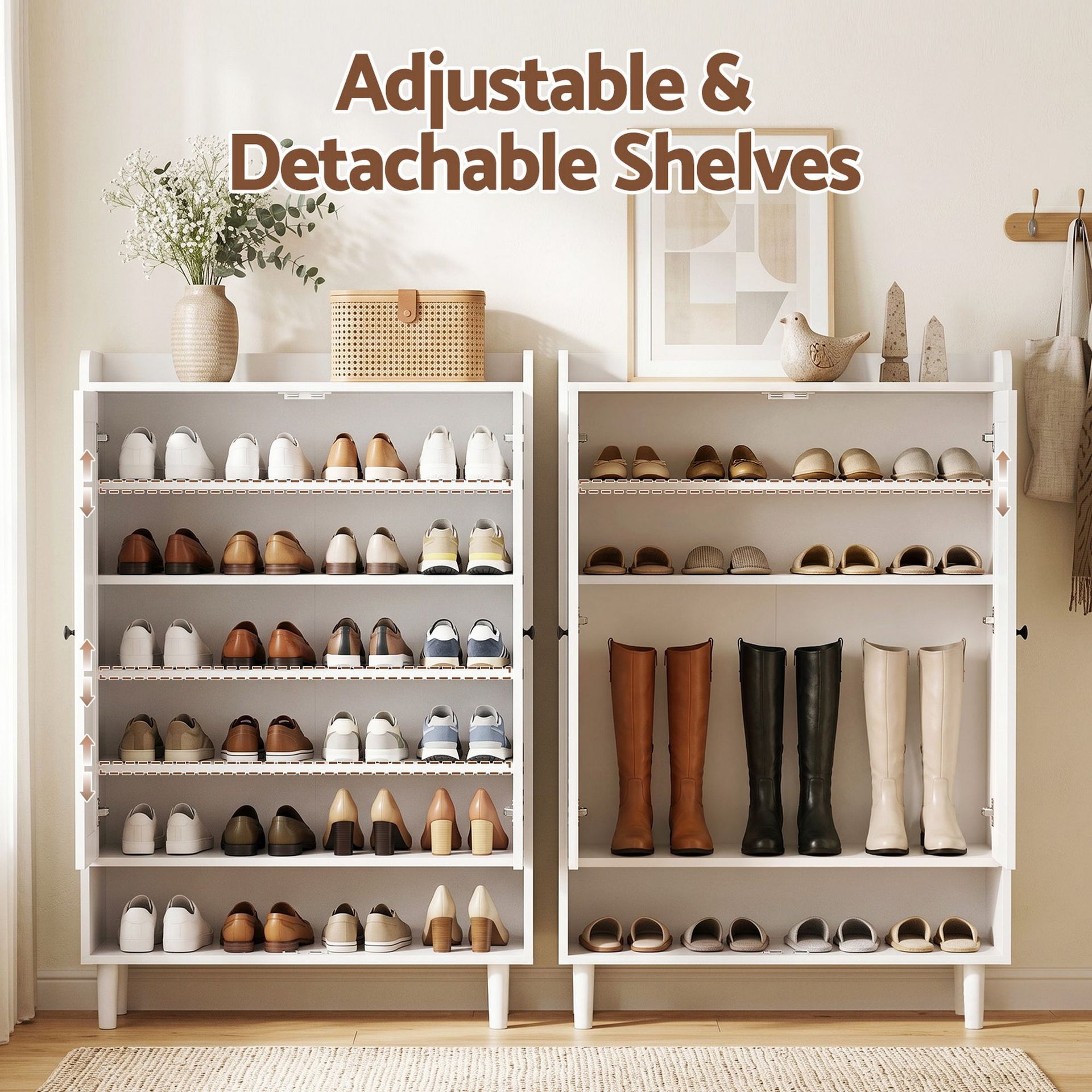Artiss Shoe Rack Cabinet Storage Cupboard 3 Adjustable Shelves White Awezingly