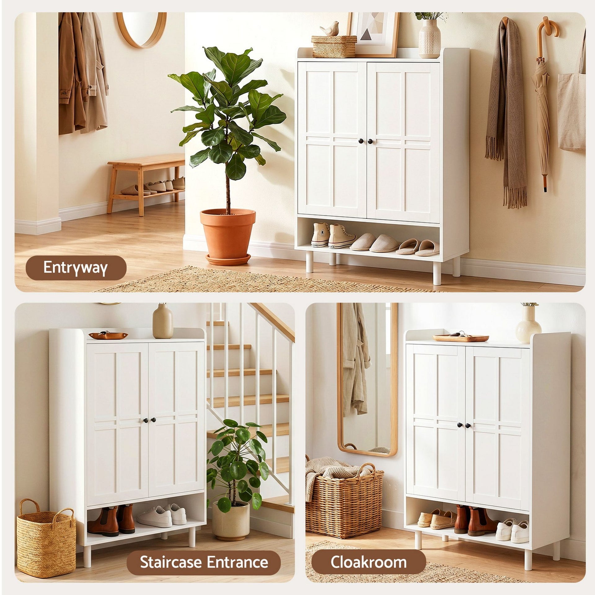Artiss Shoe Rack Cabinet Storage Cupboard 3 Adjustable Shelves White Awezingly