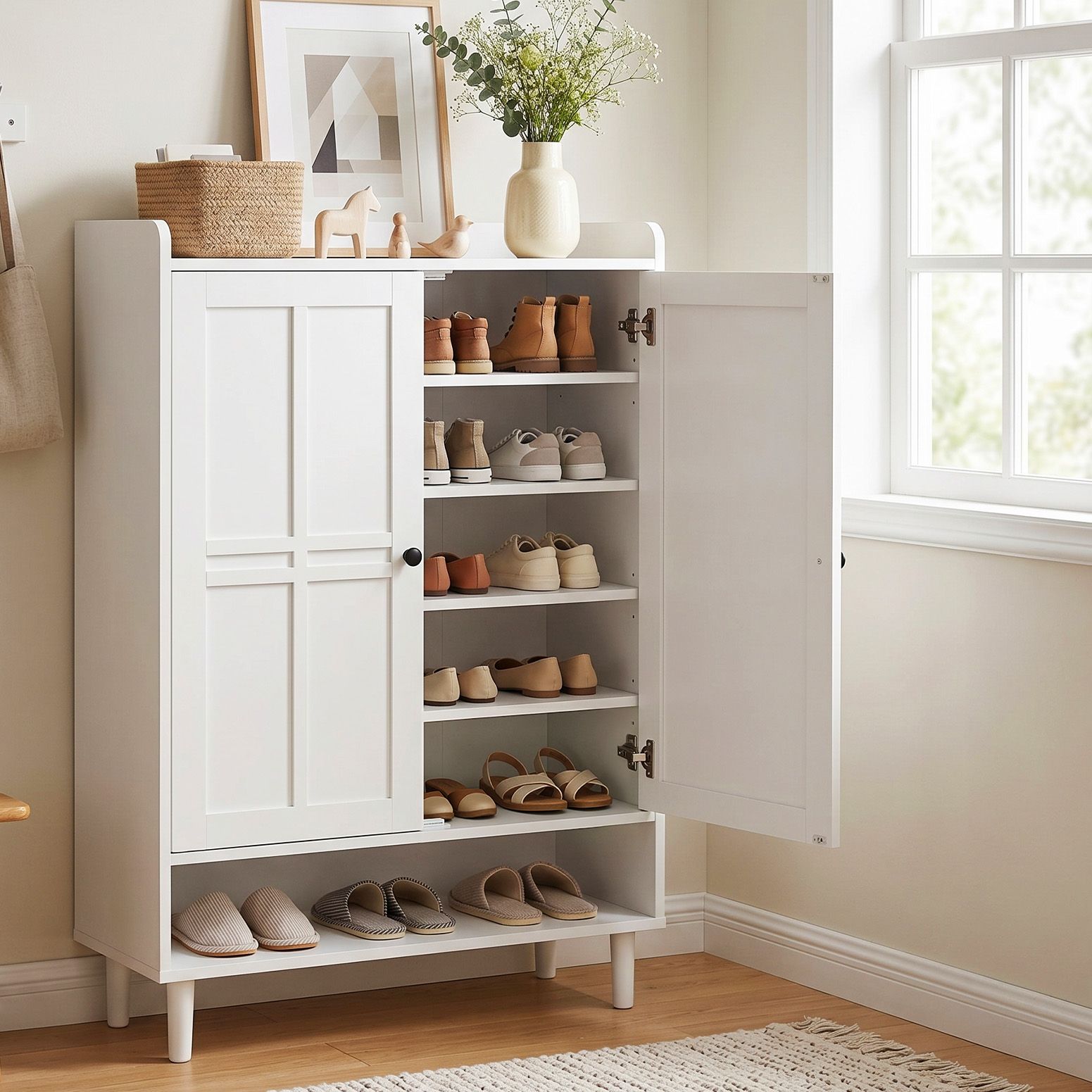 Artiss Shoe Rack Cabinet Storage Cupboard 3 Adjustable Shelves White Awezingly