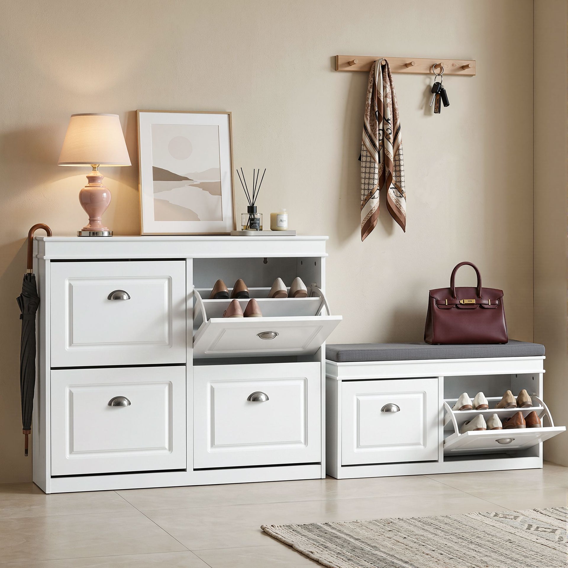 Artiss Shoe Cabinet Bench Set Flip Drawer Hallway Living Room White Awezingly