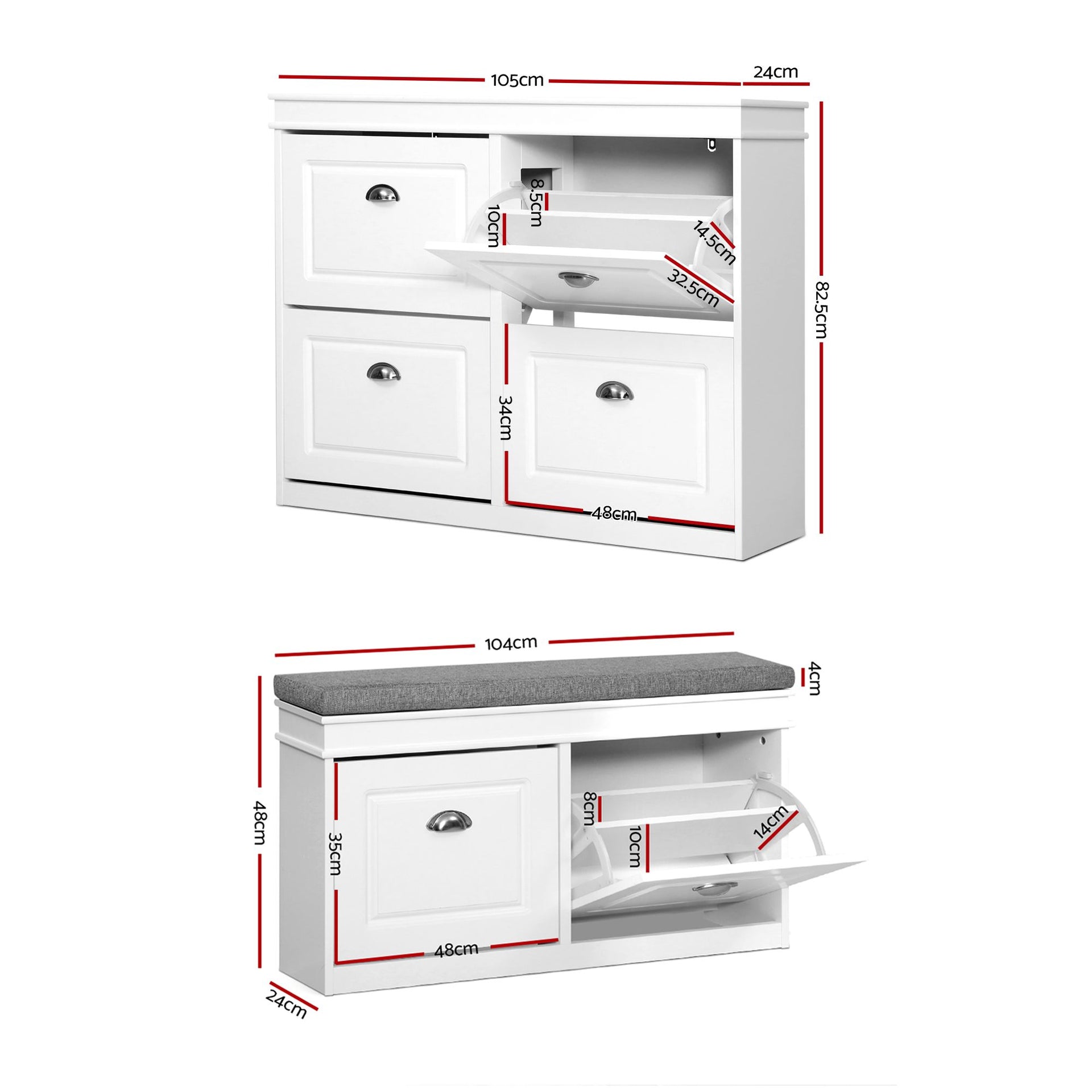 Artiss Shoe Cabinet Bench Set Flip Drawer Hallway Living Room White Awezingly