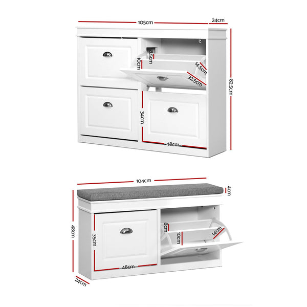 Artiss Shoe Cabinet Bench Set Flip Drawer Hallway Living Room White Awezingly
