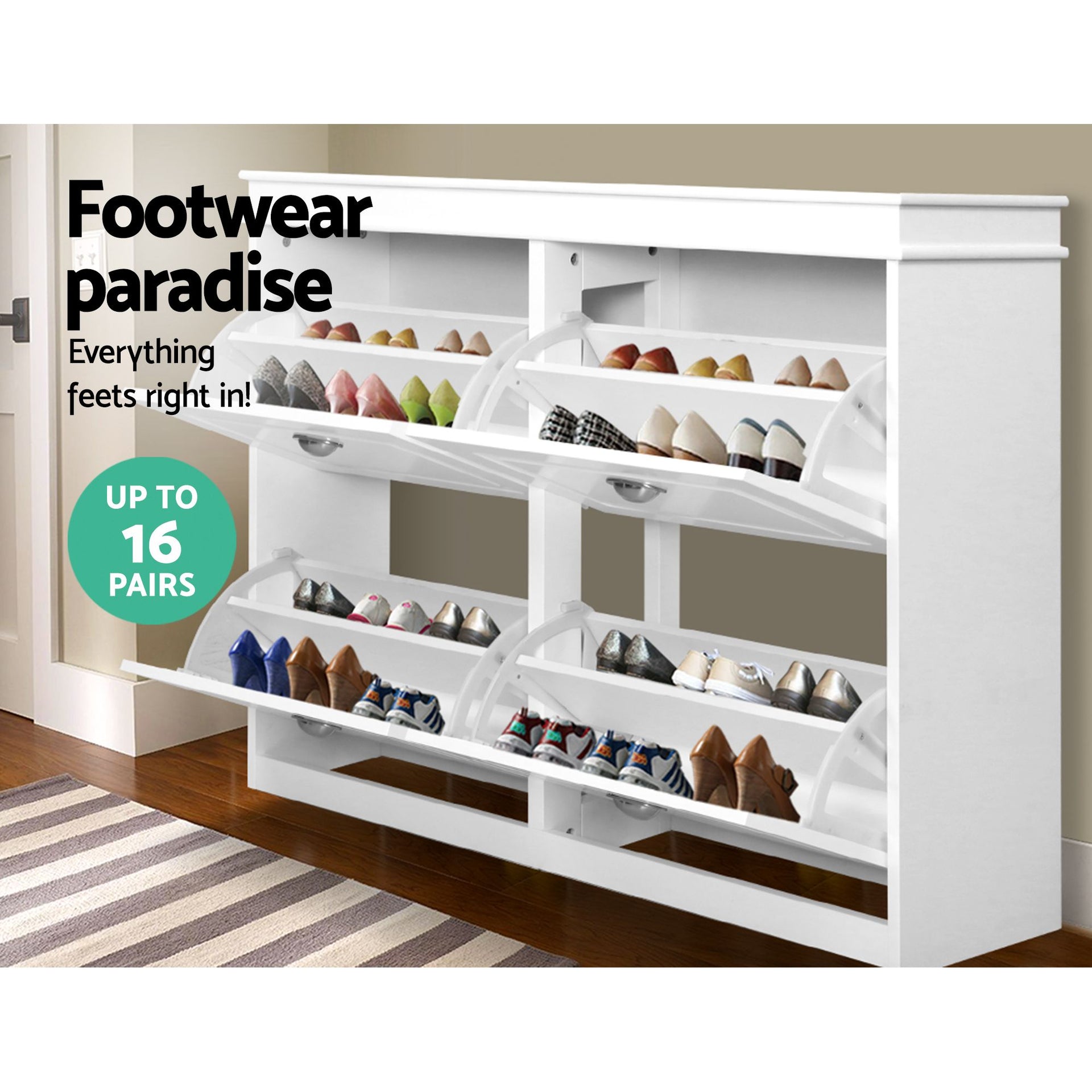 Artiss Shoe Cabinet Bench Set Flip Drawer Hallway Living Room White Awezingly