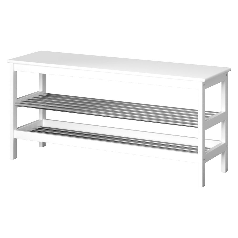 Artiss Shoe Rack Cabinet Bamboo Bench 10 Paris White Artiss