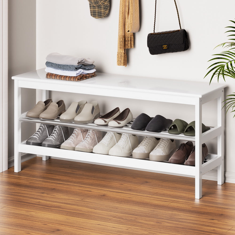 Artiss Shoe Rack Cabinet Bamboo Bench 10 Paris White Artiss
