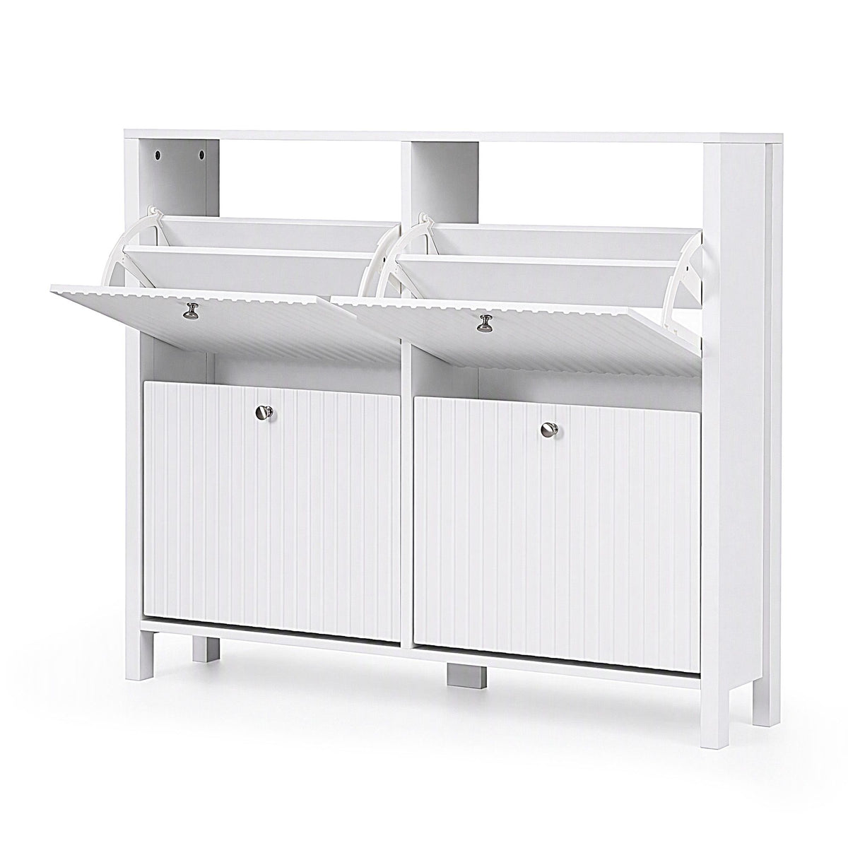 Artiss Shoe Cabinet 4 Flip Drawers Fluted Style Adjustable Shelves White Awezingly