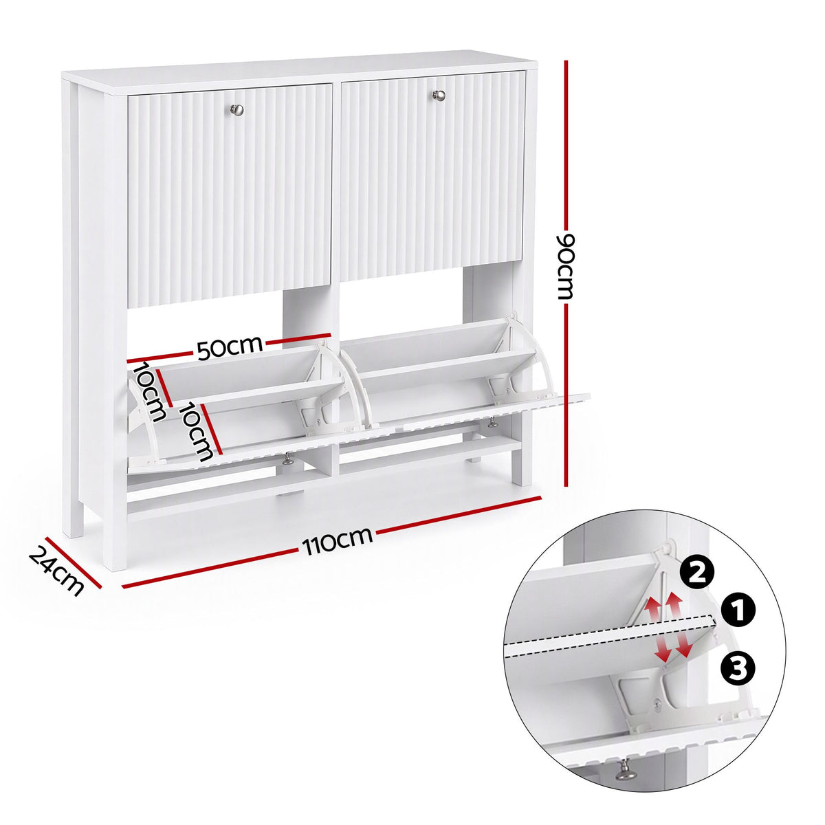 Artiss Shoe Cabinet 4 Flip Drawers Fluted Style Adjustable Shelves White Awezingly
