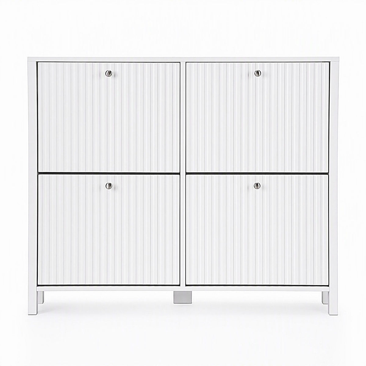 Artiss Shoe Cabinet 4 Flip Drawers Fluted Style Adjustable Shelves White Awezingly