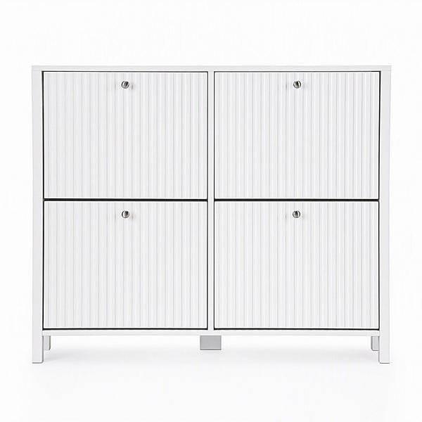 Artiss Shoe Cabinet 4 Flip Drawers Fluted Style Adjustable Shelves White Awezingly