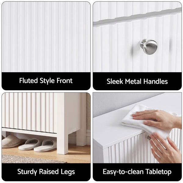 Artiss Shoe Cabinet 4 Flip Drawers Fluted Style Adjustable Shelves White Awezingly