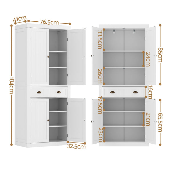 Artiss 2x Buffet Sideboard Cabinet 6-Tier Storage Pantry Cupboard Drawer White Awezingly