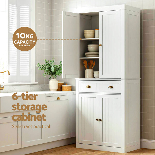 Artiss 2x Buffet Sideboard Cabinet 6-Tier Storage Pantry Cupboard Drawer White Awezingly