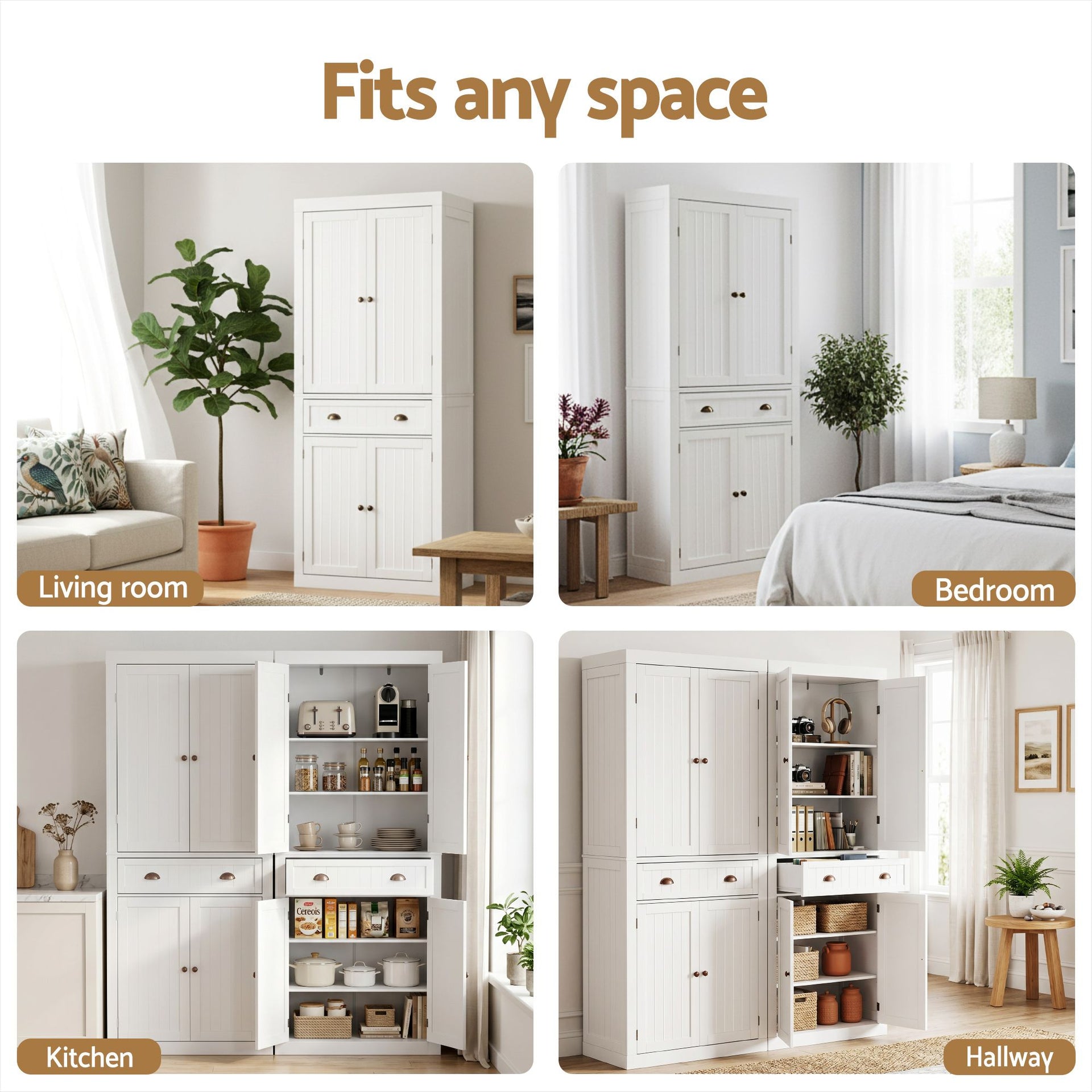 Artiss 2x Buffet Sideboard Cabinet 6-Tier Storage Pantry Cupboard Drawer White Awezingly