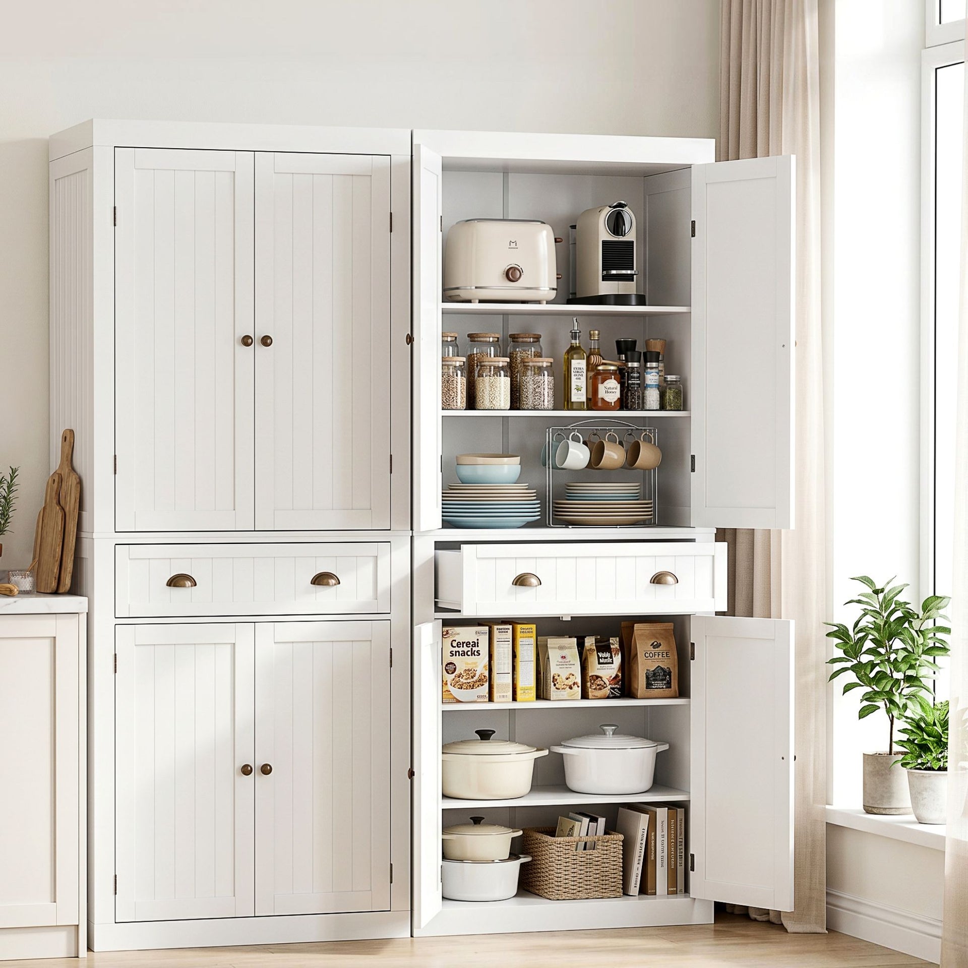 Artiss 2x Buffet Sideboard Cabinet 6-Tier Storage Pantry Cupboard Drawer White Awezingly