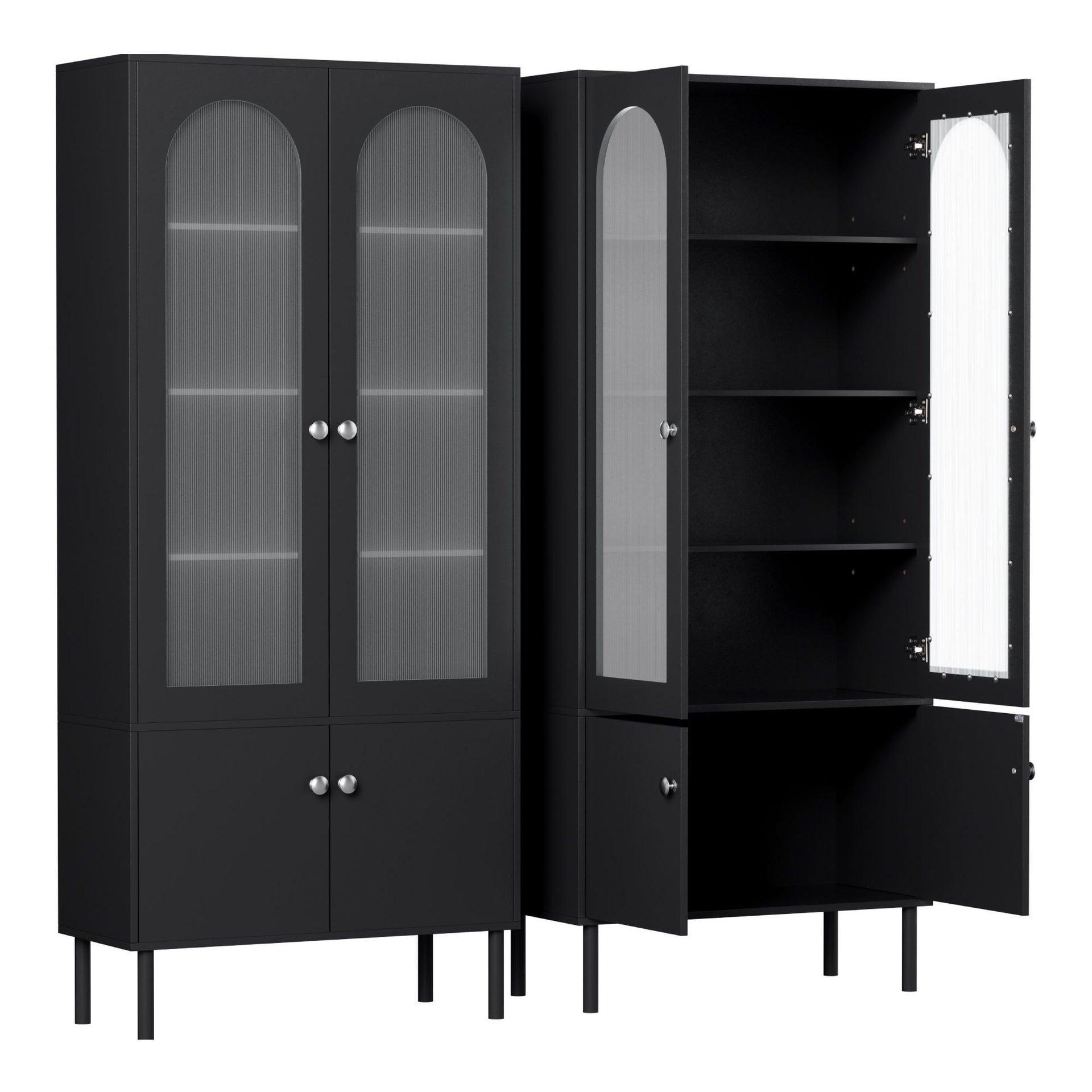 Artiss 2x Buffet Sideboard Cabinet Pantry 5-Tier Storage Cupboard Fluted Black Awezingly