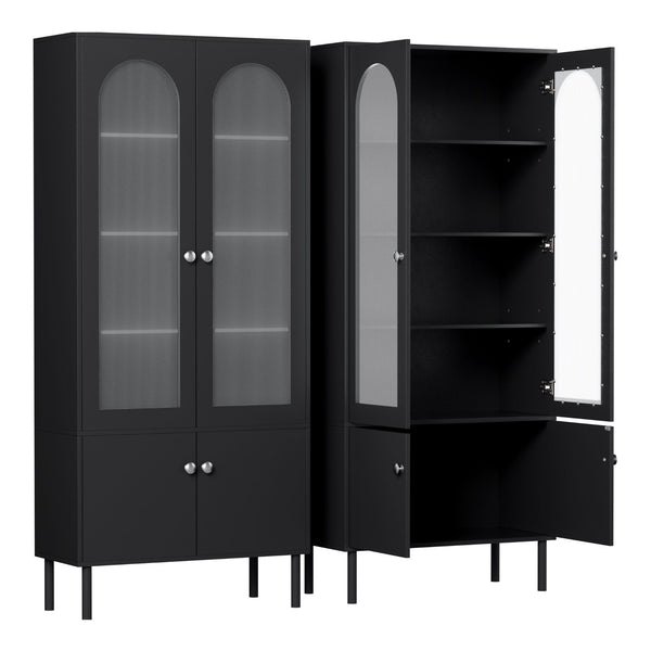 Artiss 2x Buffet Sideboard Cabinet Pantry 5-Tier Storage Cupboard Fluted Black Awezingly