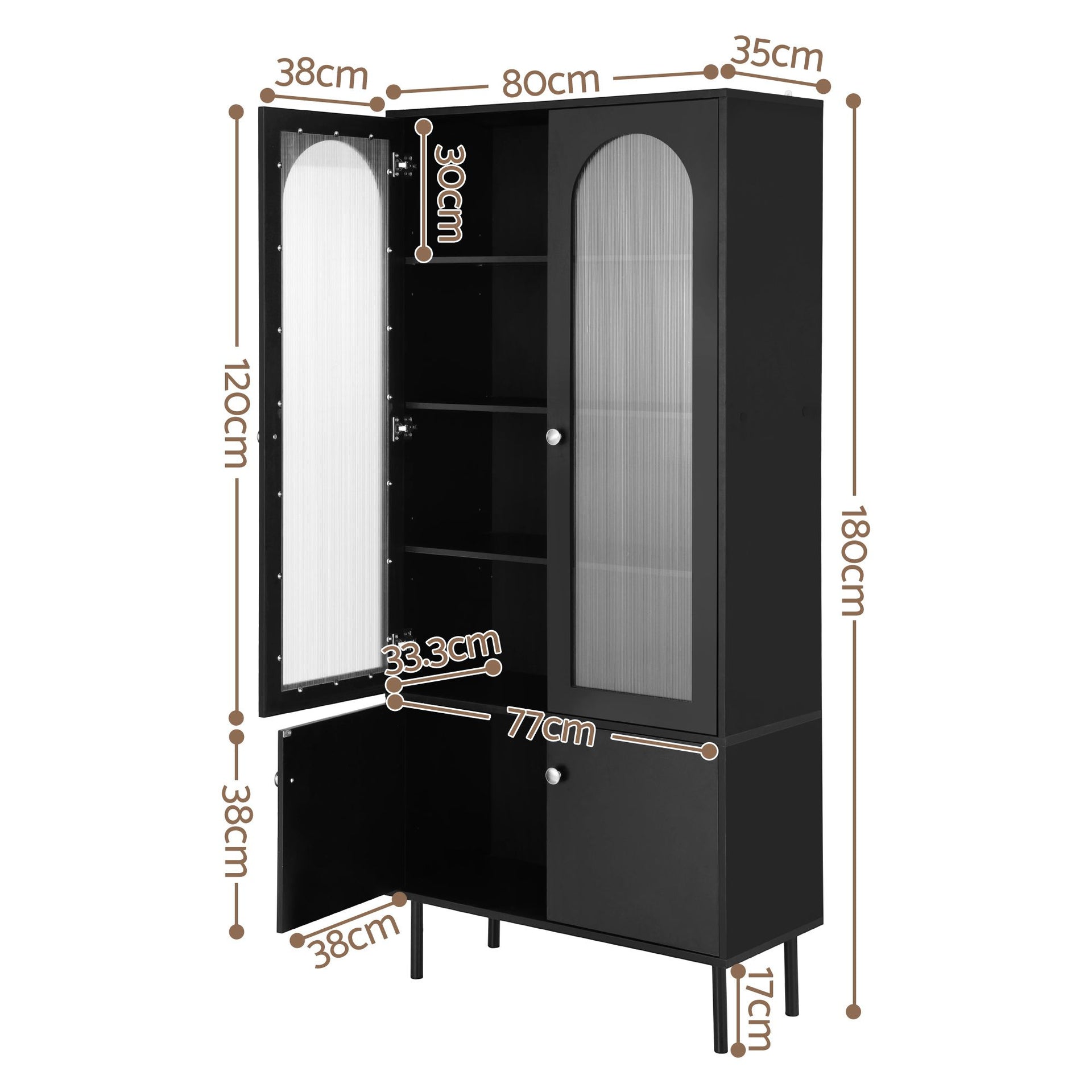 Artiss 2x Buffet Sideboard Cabinet Pantry 5-Tier Storage Cupboard Fluted Black Awezingly